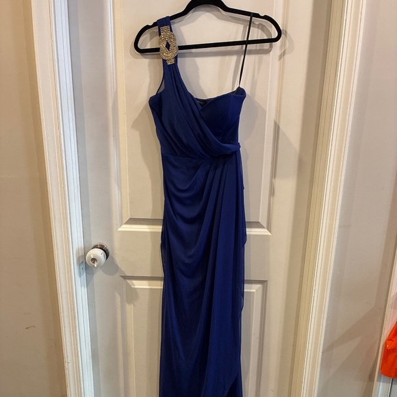One shoulder rouched gown with embellished strap - Picture 1 of 3